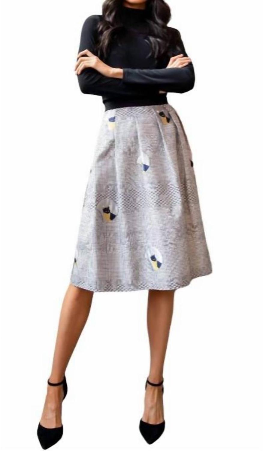 Foxy Midi Skirt In Houndstooth