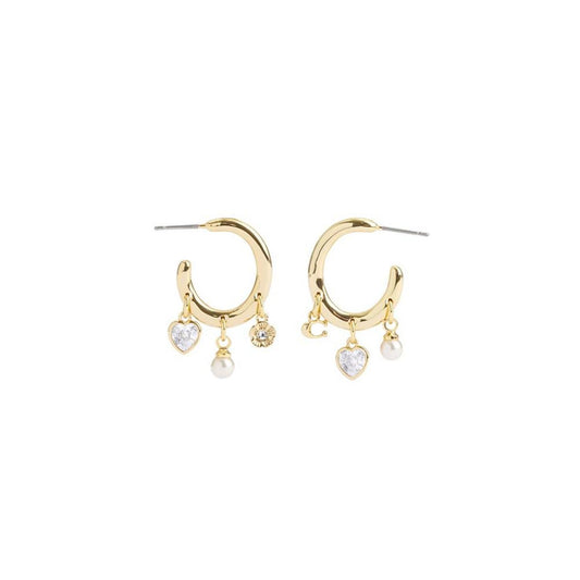 Faux Stone Signature Charm Hoop Earrings