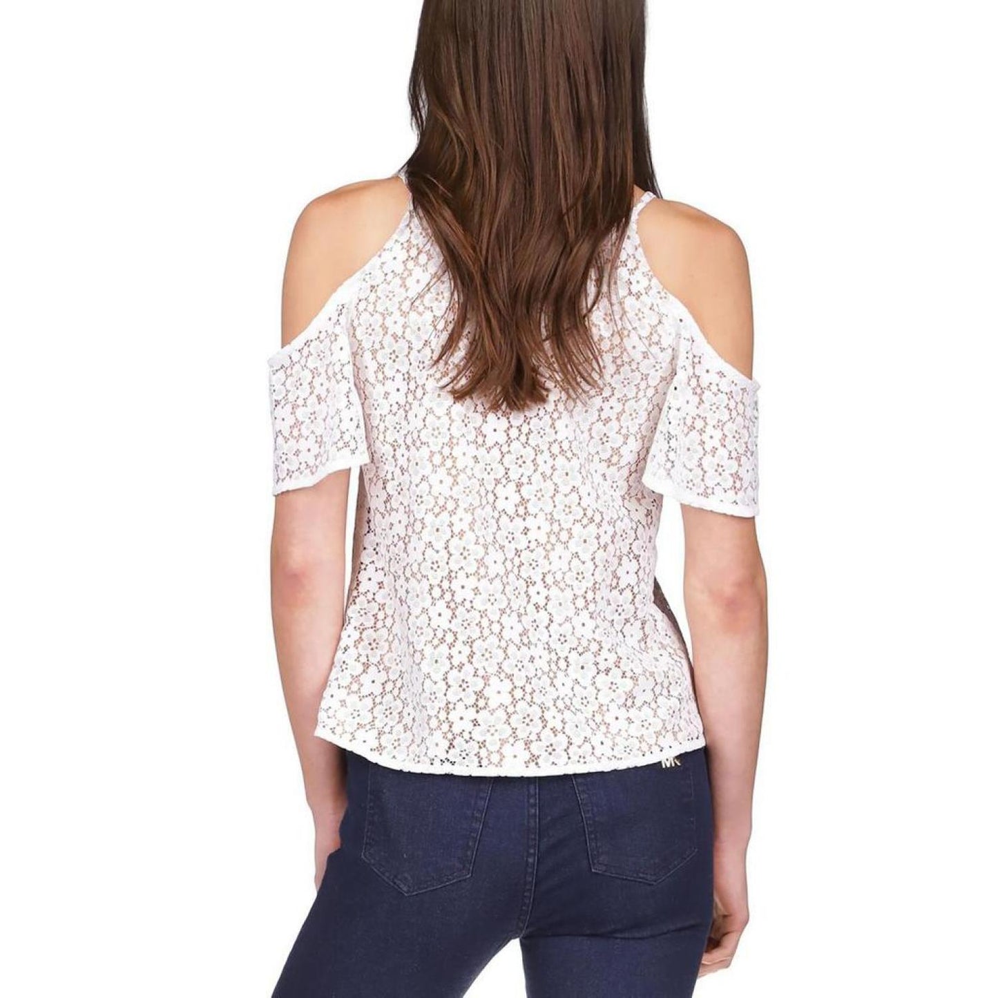 Womens Lace Overlay U-Neck Cold Shoulder