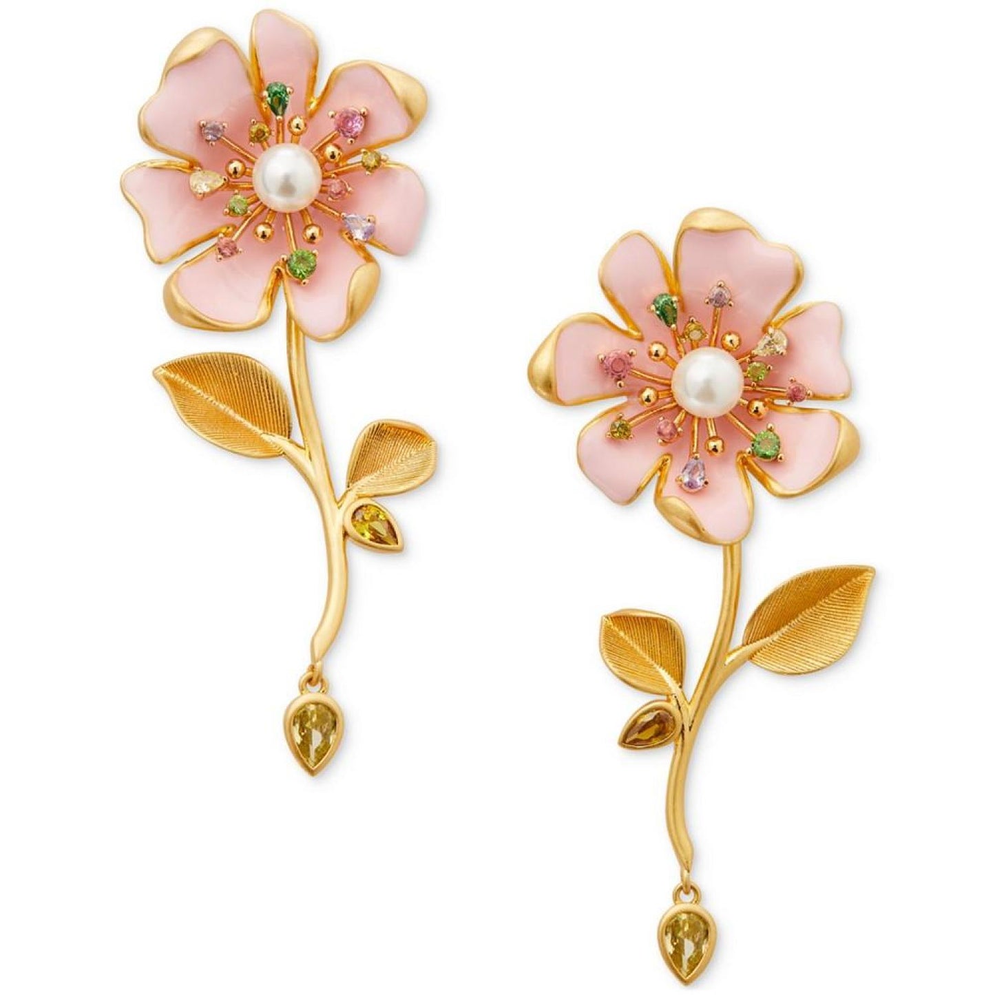 Gold-Tone Bloom In Color Linear Earrings