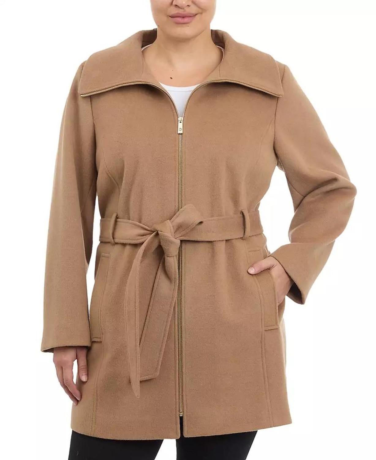 Plus Size Belted Zip-Front Coat, Created for Macy's