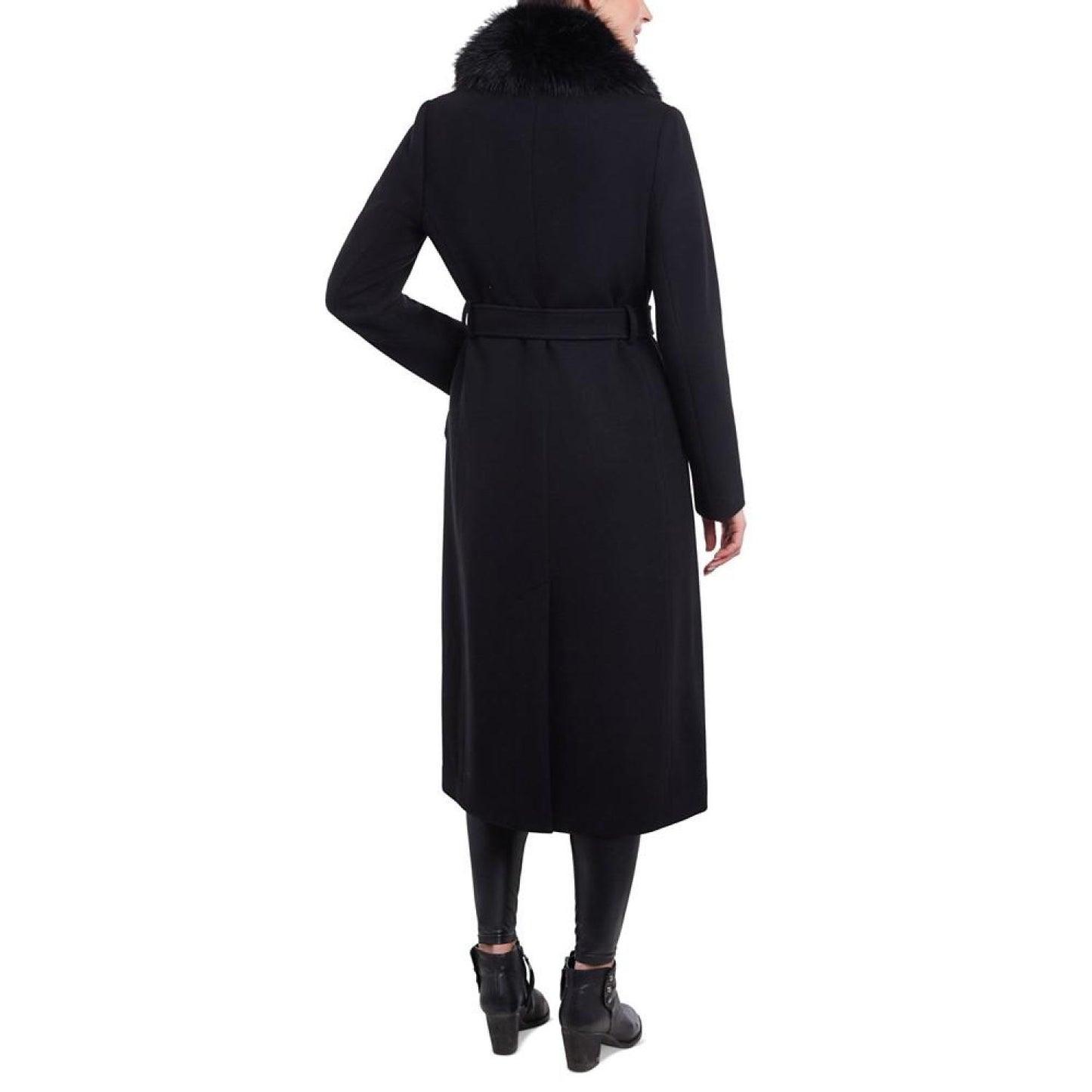 Women's Faux-Fur-Collar Belted Coat