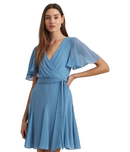 Crinkle Georgette Surplice Dress