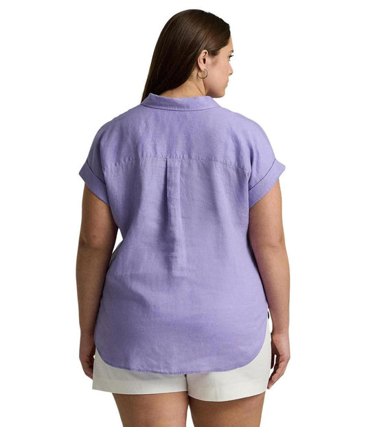 Plus-Size Linen Dolman-Sleeve Shirt