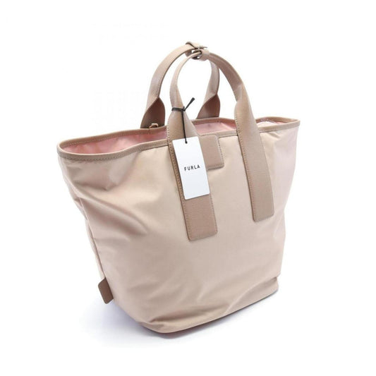 pink Nylon Leather Tote Bag