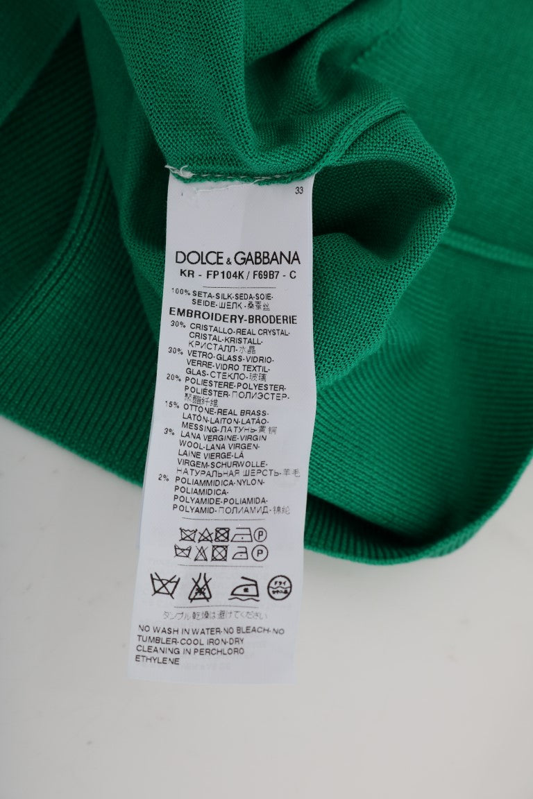 Dolce & Gabbana Embellished Green Silk Pullover Sweater