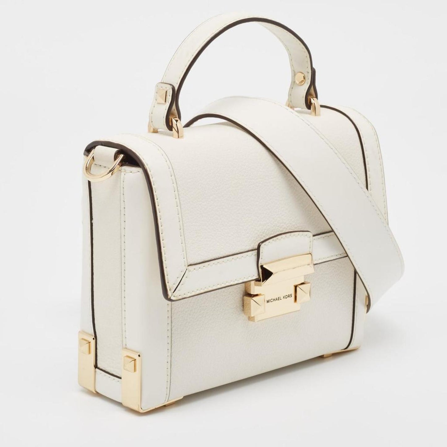 Michael Kors White Leather Small Jayne Trunk Top Handle Bag