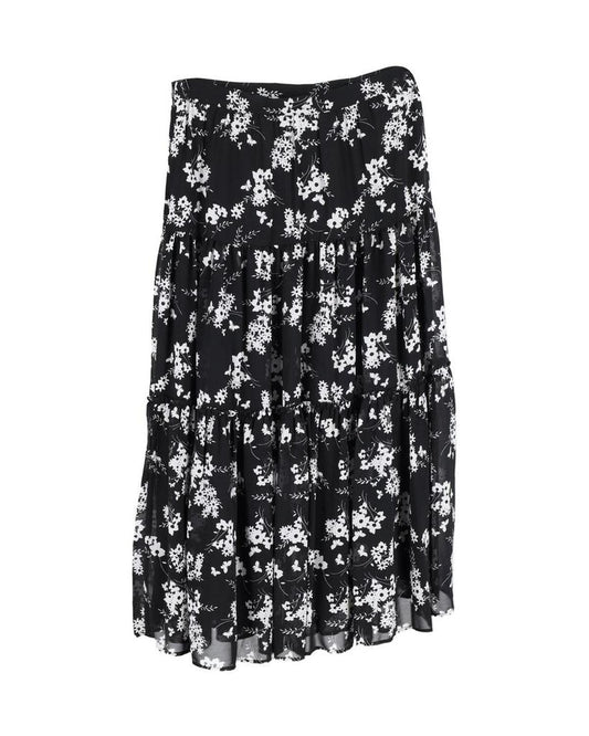 Michael Michael Kors Floral Print Skirt in Black Silk