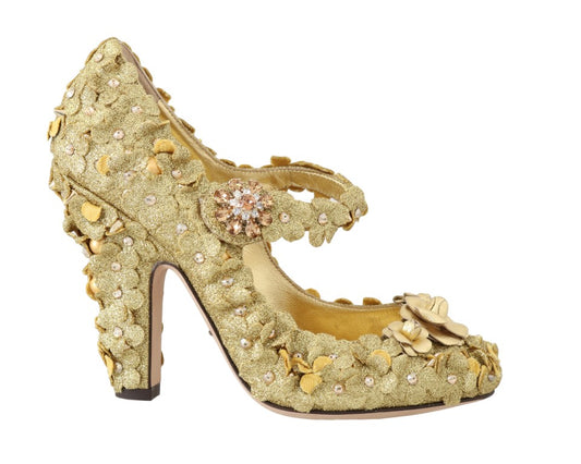 Dolce & Gabbana Gold Floral Crystal Embellished Pumps