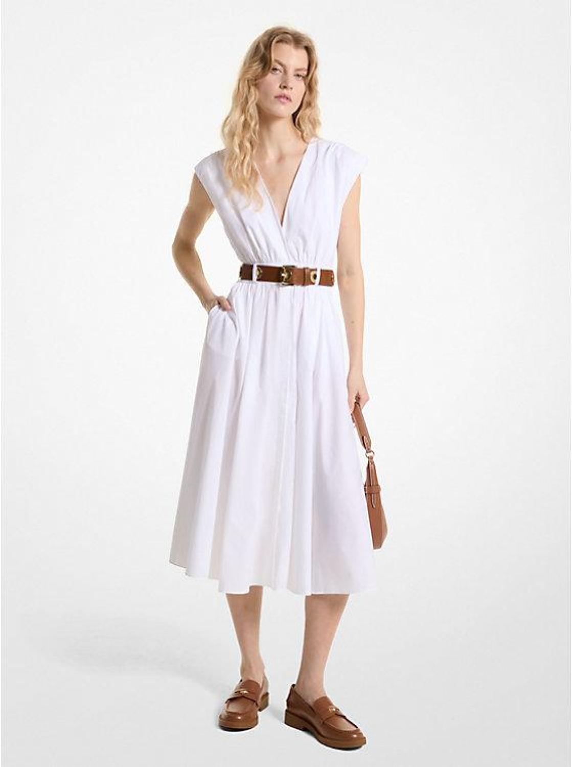 Stretch Organic Cotton Poplin Midi Dress