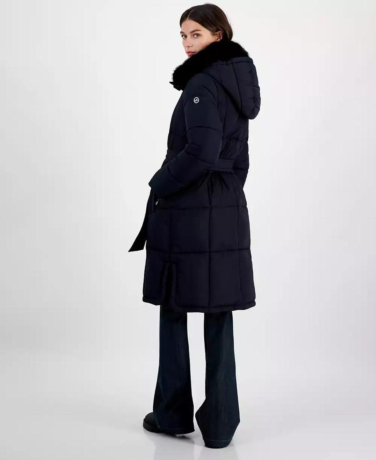 Women's Faux-Fur-Collar Belted Puffer Coat, Created for Macy's