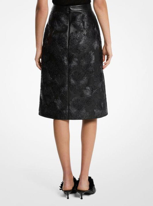 Hand-Embroidered Floral Plongé Leather Skirt