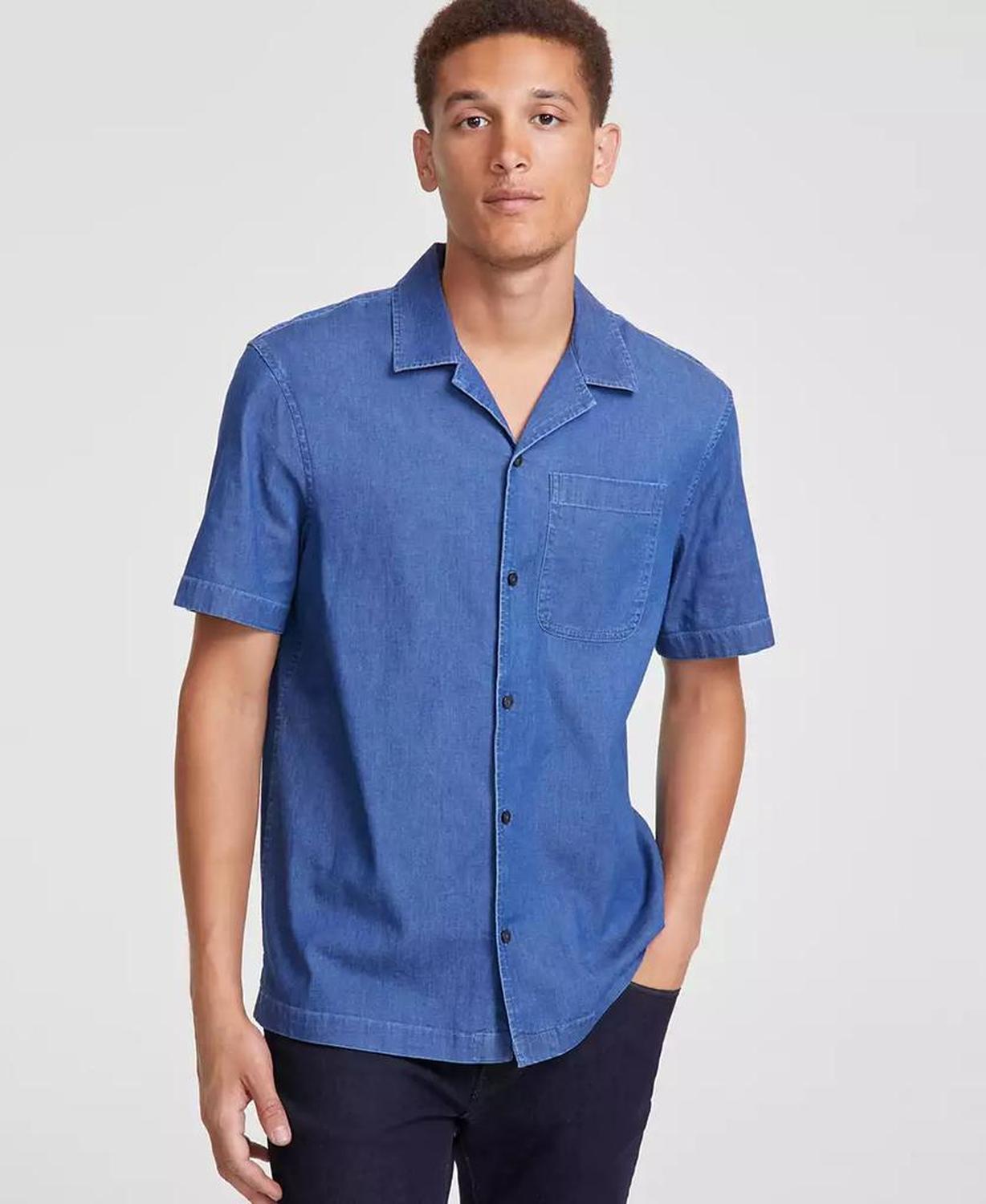 Men's Slim-Fit Stretch Garment Dyed Short-Sleeve Button-Down Shirt