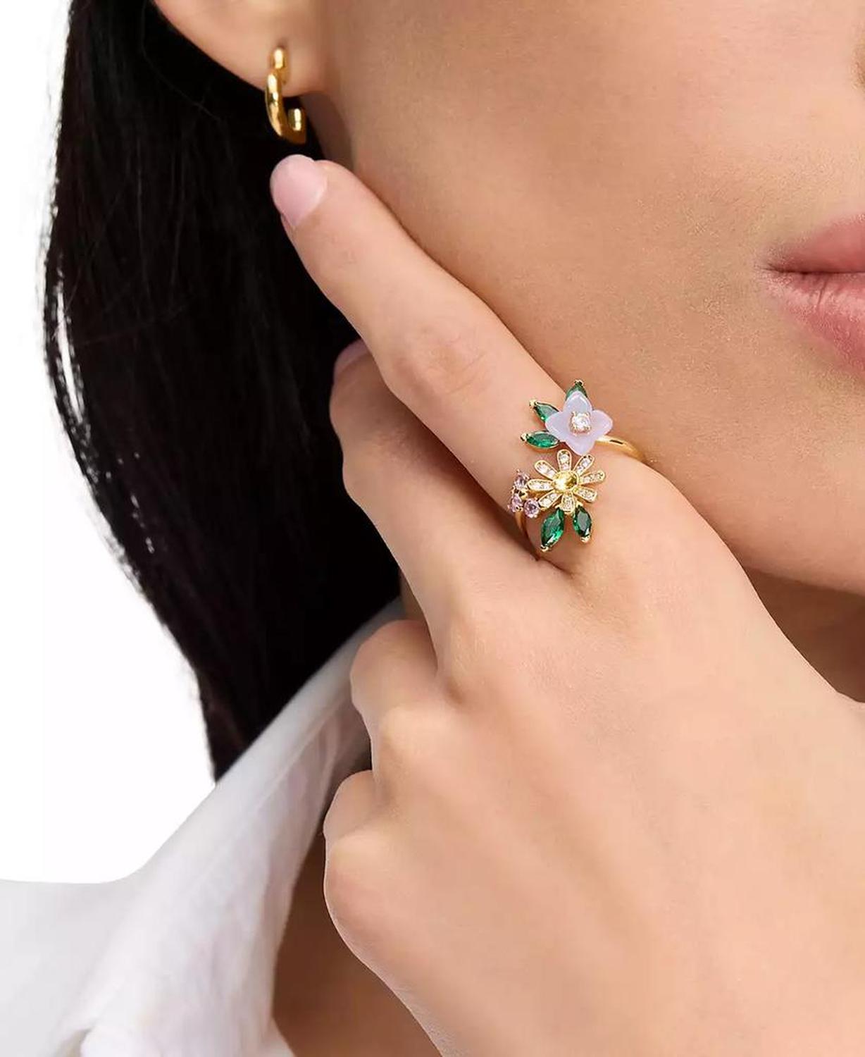 Bursting Blooms Gold-Tone Multi-Stone Wrap Ring