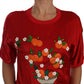 Dolce & Gabbana Red Silk Floral Embroidered Elegance Top