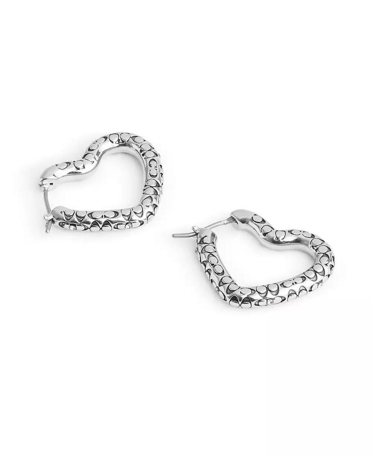 Faux Stone Signature Quilted Heart Hoop Earrings