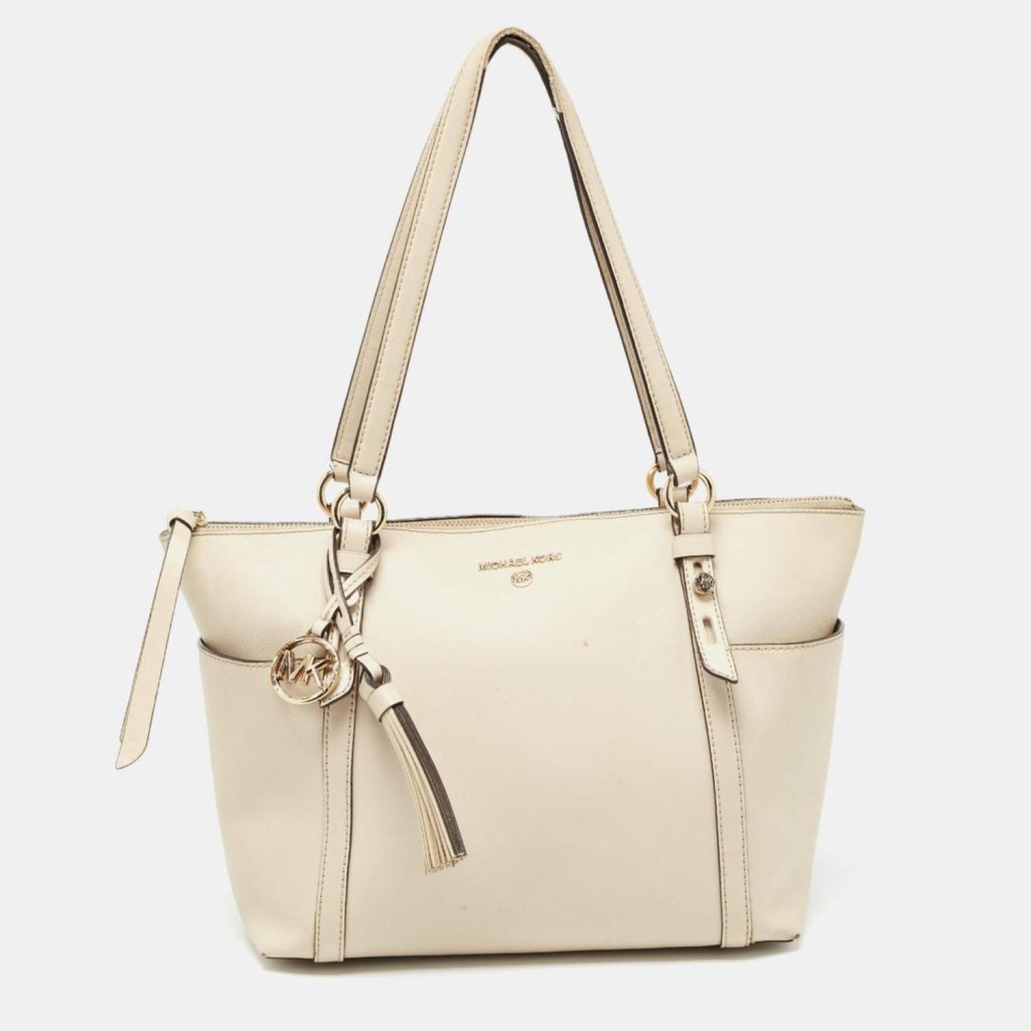 Michael Kors Light  Leather Medium Top Zip Jet Set Tote