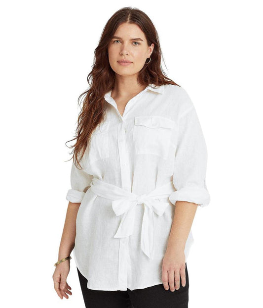 Plus Size Belted Linen Shirt