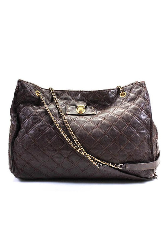 Marc Jacobs Womens Leather Quilted Texture Gold Tone Shoulder Handbag Brown