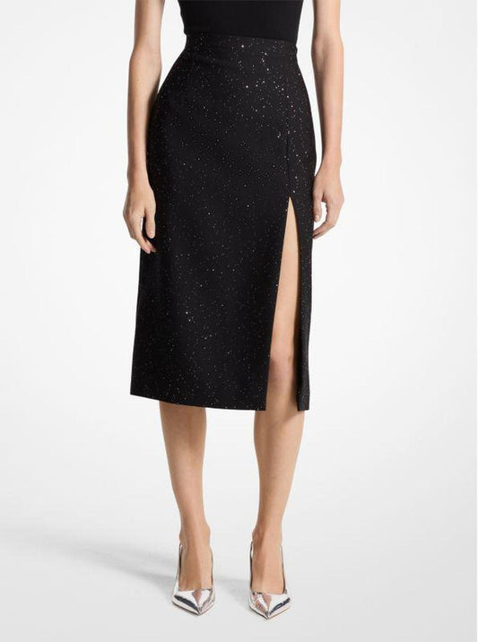 Sequined Wool Slit Skirt