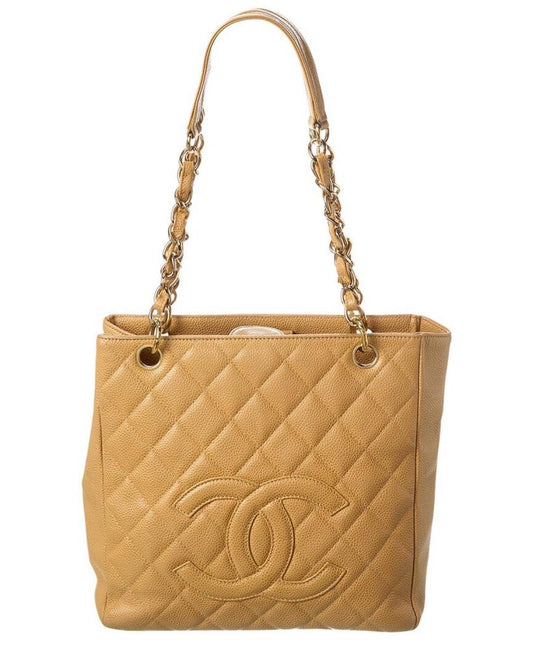 Chanel Beige Caviar Leather Petite Shopping Bag (Authentic Pre-Owned)