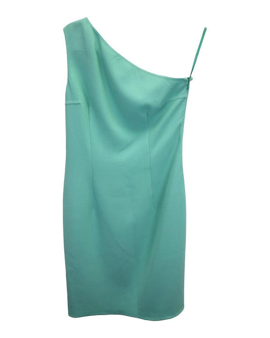 One Shoulder Dress in Teal Polyester