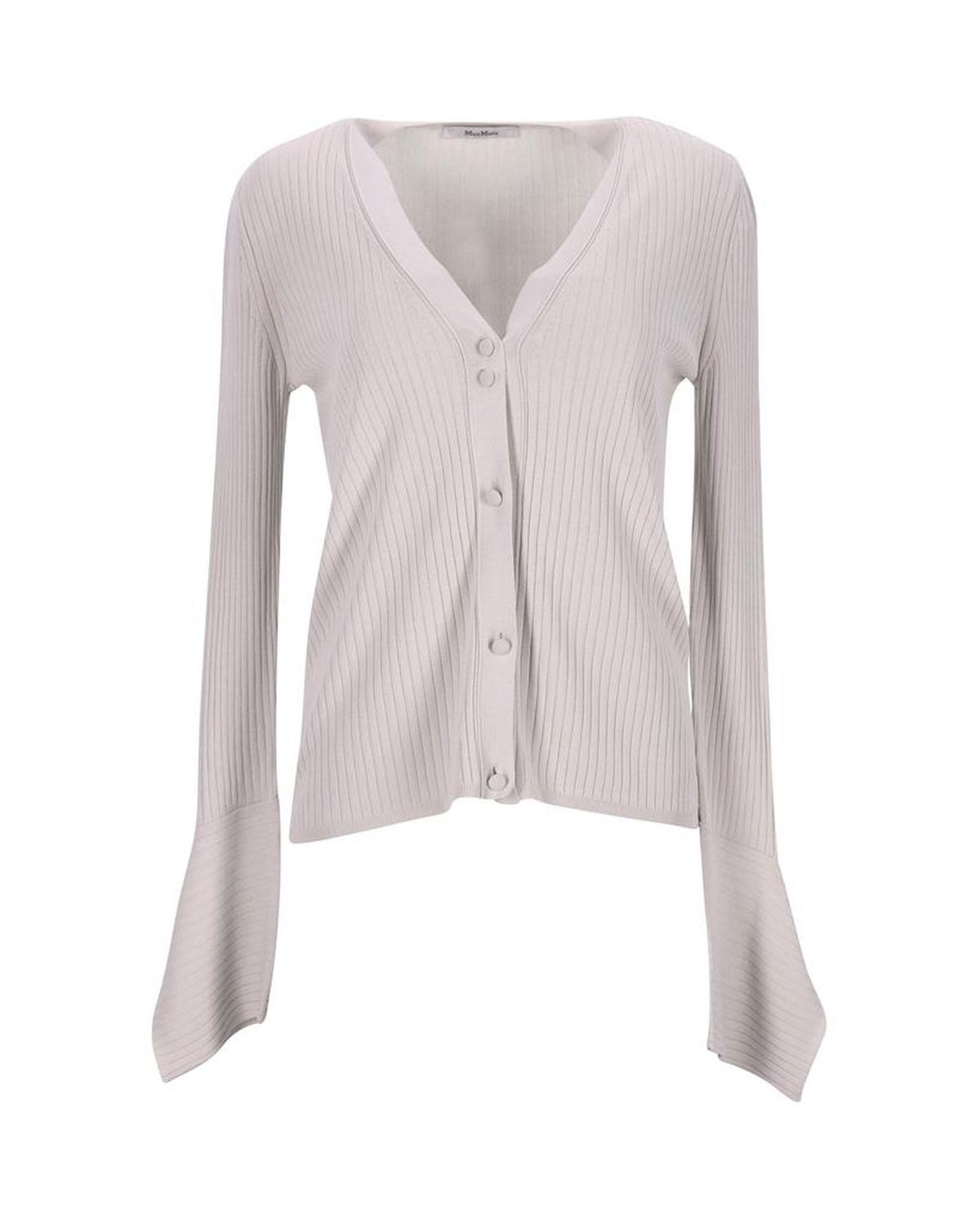 Max Mara Ribbed Knit Cardigan in Ecru Viscose