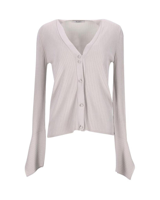 Max Mara Ribbed Knit Cardigan in Ecru Viscose