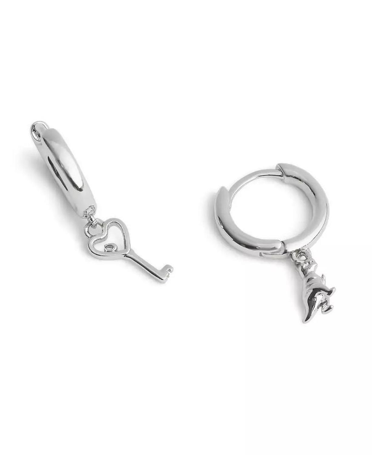 Rhodium Signature Mini Rexy Charm Mismatch Huggies Earrings