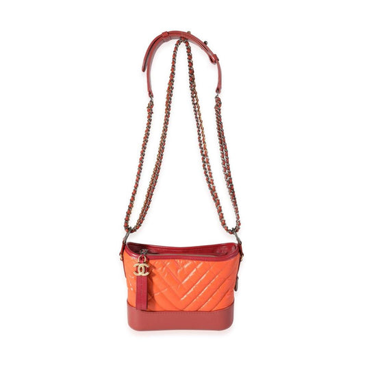 Chanel Orange & Red Aged Calfskin Chevron Quilted Small Gabrielle Hobo