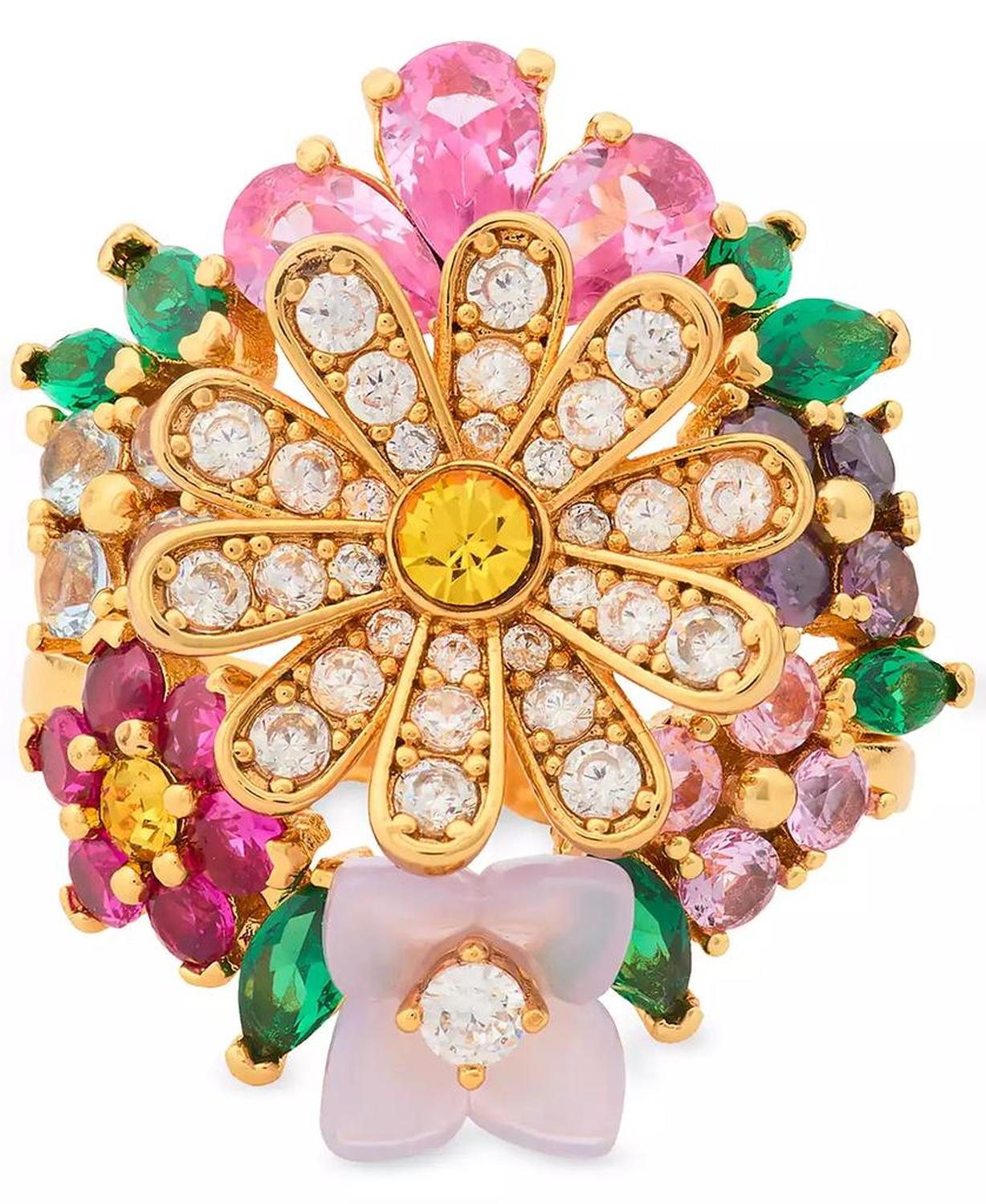 Gold-Tone Stone & Cubic Zirconia Bursting Blooms Statement Ring