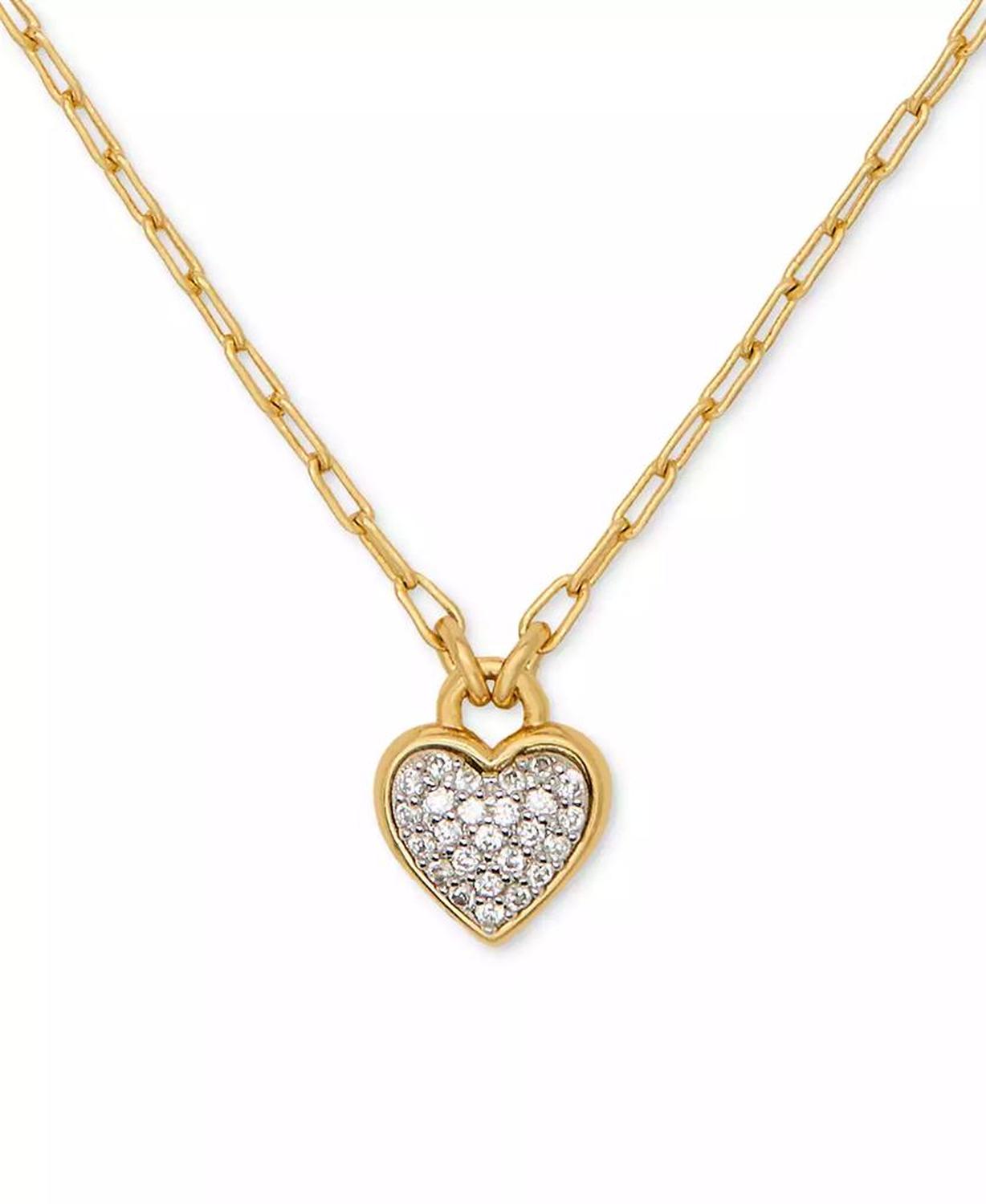 Cubic Zirconia Heart Pavé Pendant Necklace, 16" + 3" extender