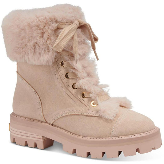 Merritt Winter Womens Leather Faux Fur Combat & Lace-up Boots