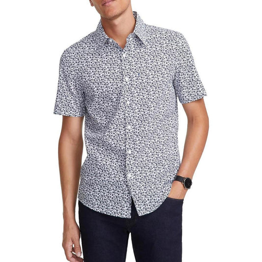 Mens Floral Print Cotton Button-Down Shirt