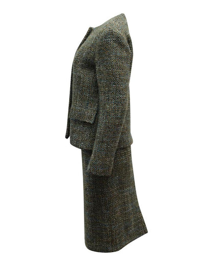 Max Mara Tweed Single Button Blazer and Straight Cut Skirt Set in Multicolor Wool