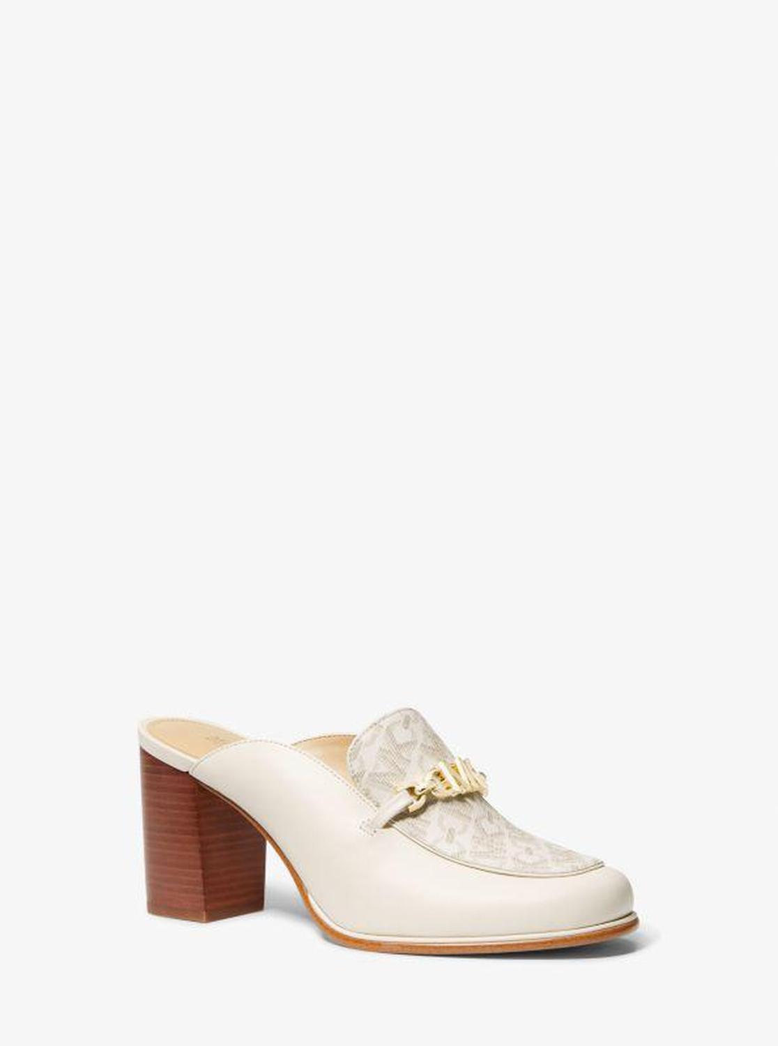 Tiffanie Leather and Empire Monogram Heeled Mule