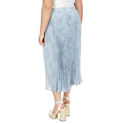 Plus Size Petal-Print Pleated Midi Skirt