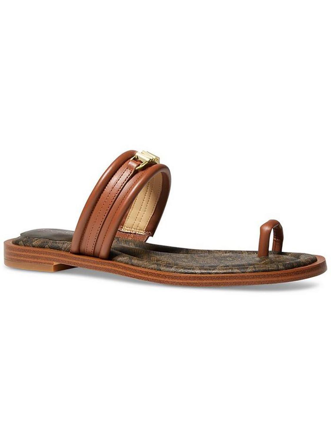 Veronica Flat Womens Leather Round Toe Slide Sandals