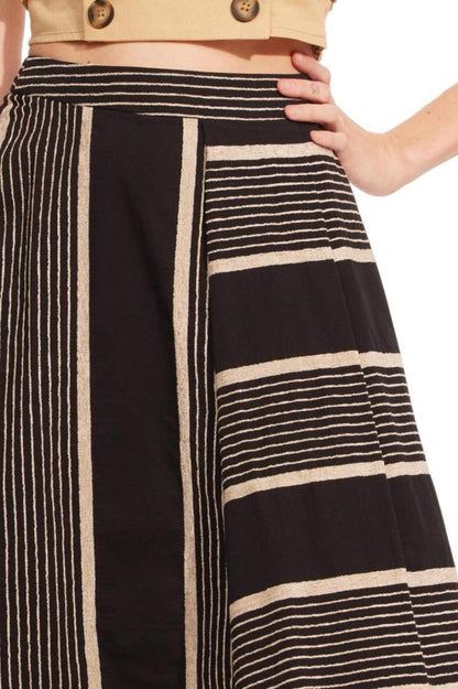 Stripe Midi Skirt In Black/taupe