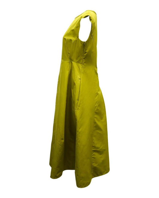 Max Mara Weekend Sleeveless Pleated Midi Dress in Green Taffeta Polyester