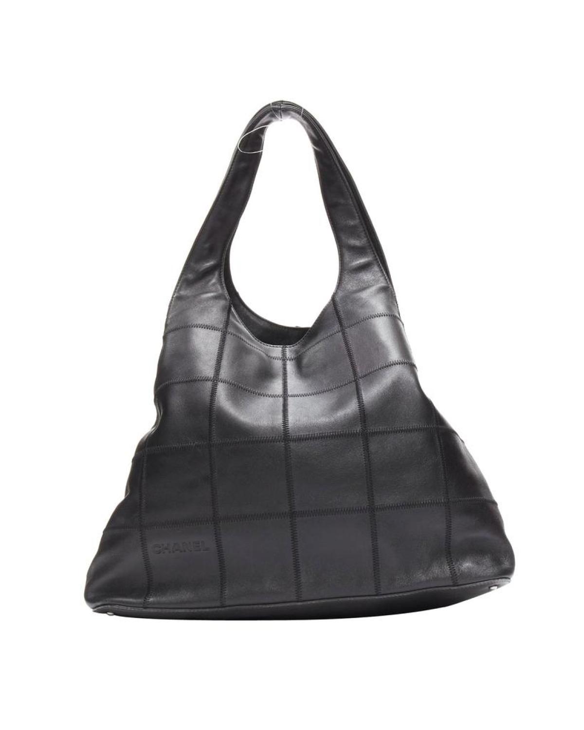 CHANEL black ruthenium CC logo square stitched tassel shoulder hobo bag