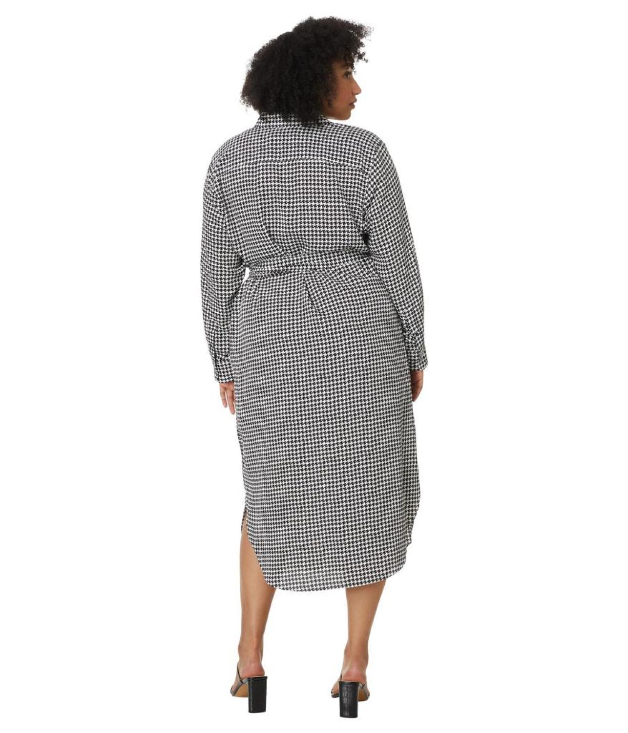 Plus-Size Houndstooth Belted Crepe Shirtdress