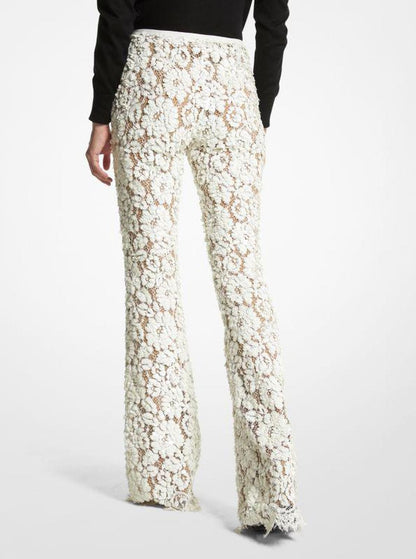 Hand-Embroidered Paillette Floral Lace Pants