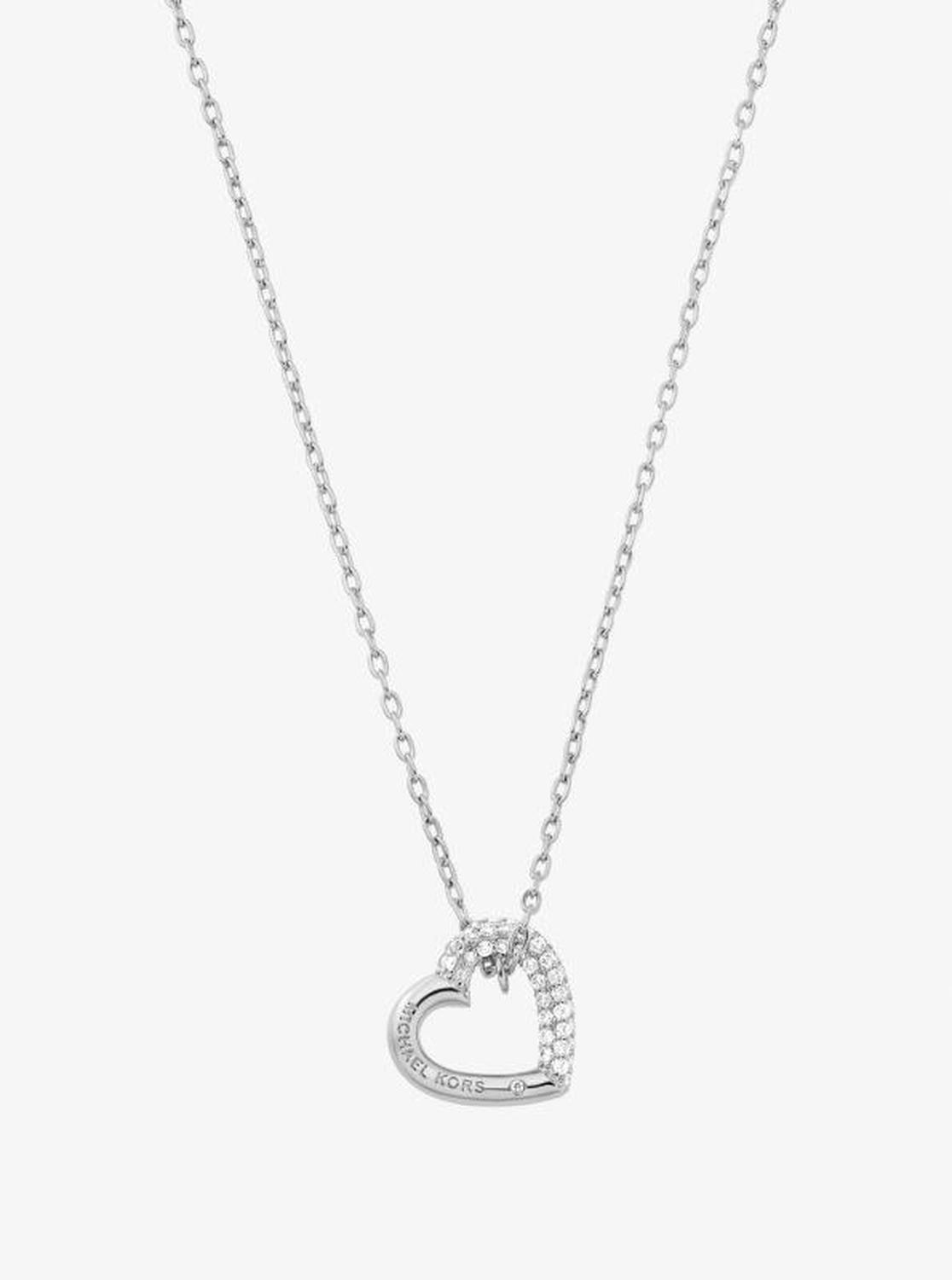 Pavé Heart Curb-Link Necklace