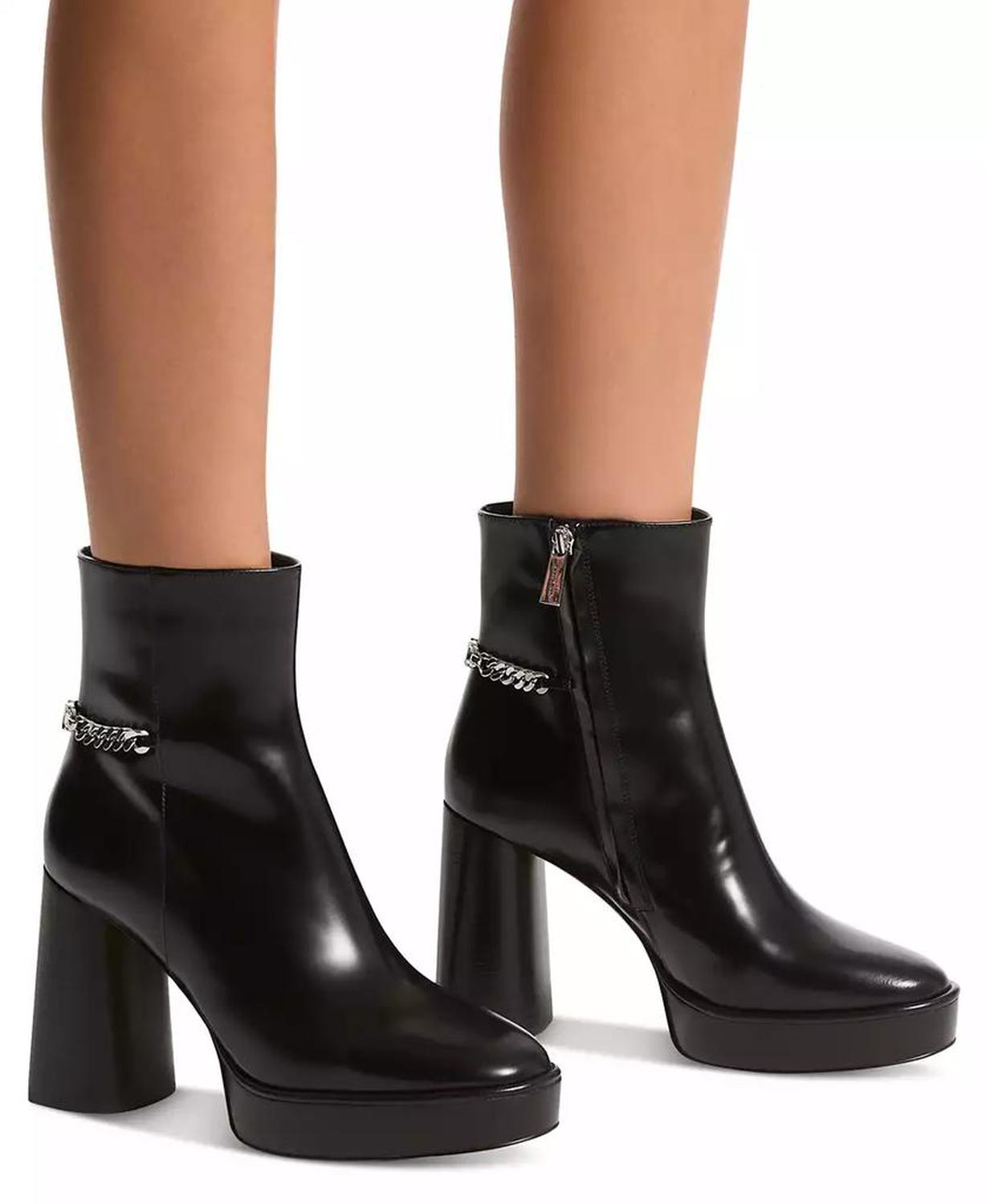 Women's Carlisle Chain-Detail Black High Heel Platform Booties