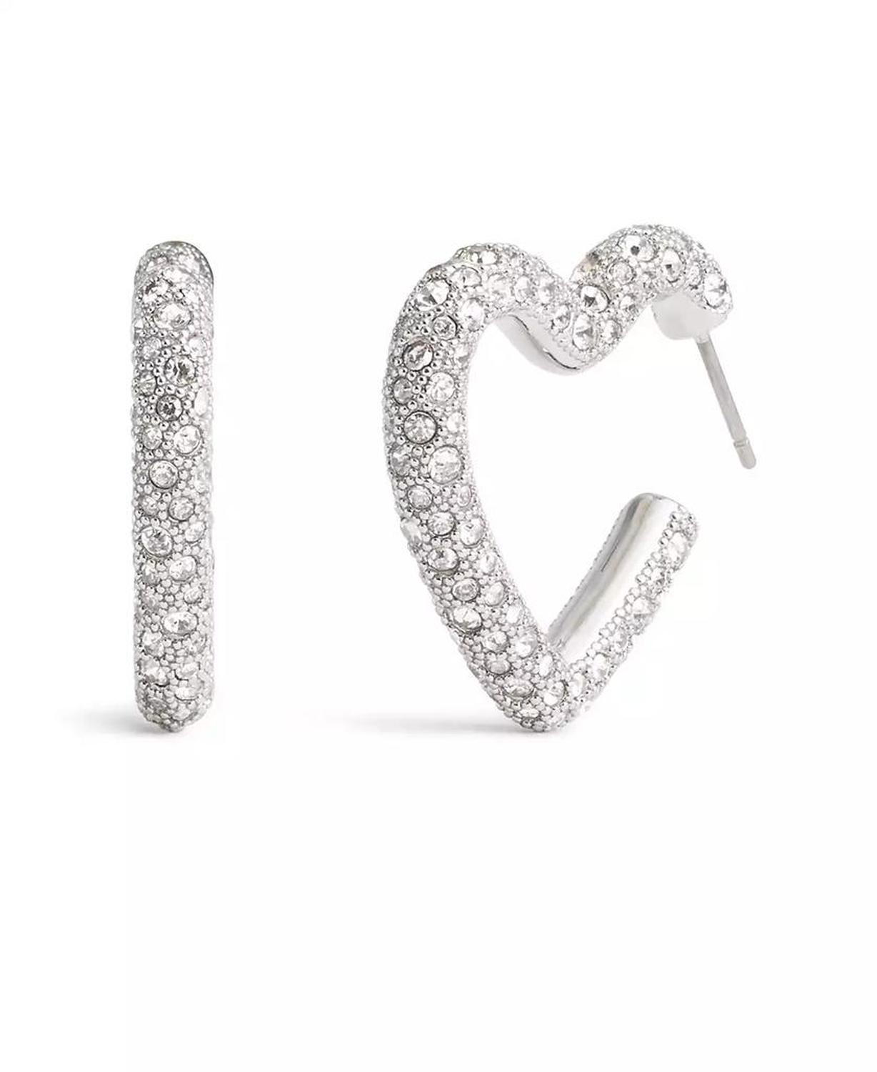 Faux Stone Pave Heart Hoop Earrings