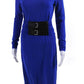 Michael Kors Collection Womens Long Sleeve Ruched Belt Sheath Dress Blue