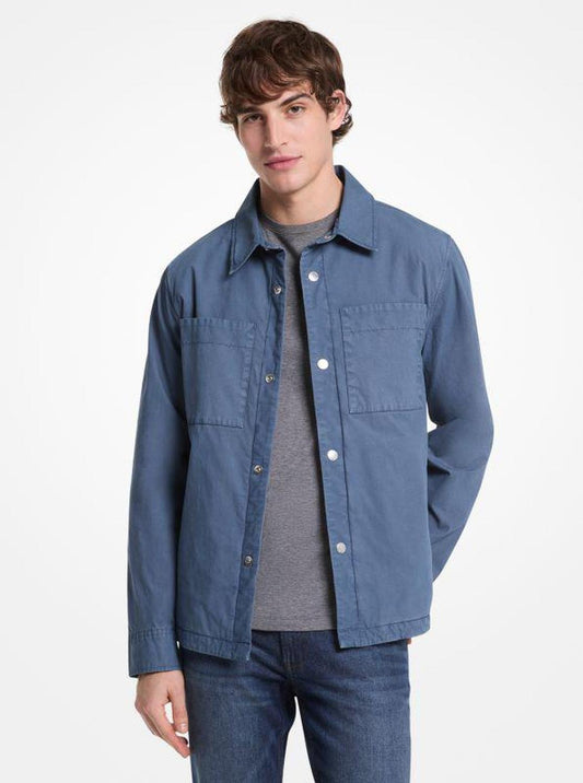 Garment-Dyed Stretch Cotton Poplin Shirt Jacket