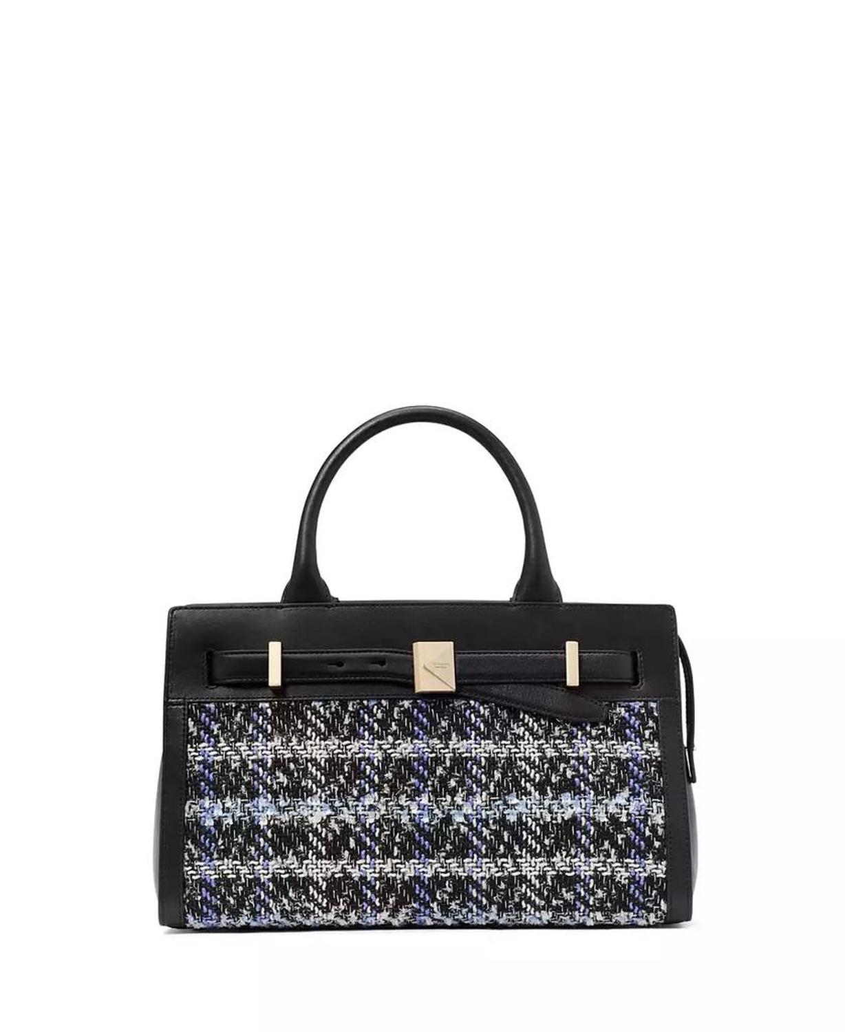 Deco Plaid Tweed Satchel Bag