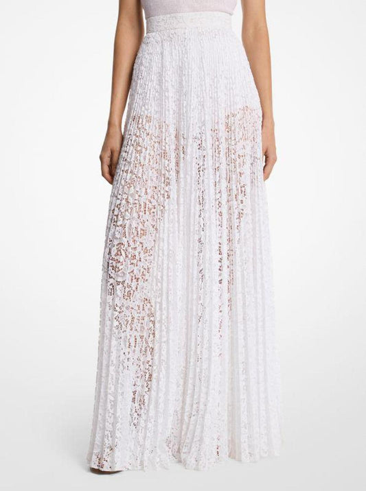 Pleated Floral Lace Maxi Skirt